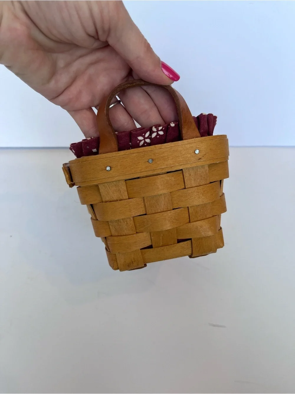 Vintage Longaberger Basket Small Market Basket Red Liner Farmhouse 1998